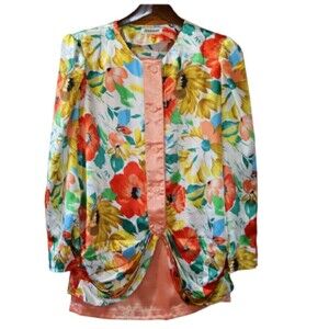 Karmee Vintage Floral Drop Waist Skirt Suit Colorful Floral Coral Skirt 11